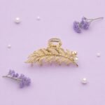 VANTO Leaf Design Metal Hair Clutcher Clip for Women & Girls | Pearl Embellished Gold Finish Hair Claw Clip | Strong Hold Hair Accessory for Daily Wear, Office, Party & Casual Styling | Pack of 1 - Image 2