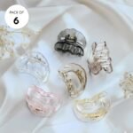 VANTO D-Shape Crystal Hair Claw Clips for Women & Girls | Transparent Glossy Hair Clutchers | Non-Slip Strong Hold Juda Bun Clips | Multicolor Pack of 6 (Size-Medium) - Image 2
