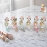 VANTO 1 Pc Floral Pearl Banana Hair Clip for Women & Girls, Elegant Rose Flower French Barrette with Decorative Stone Design, Strong Grip Curved Ponytail Holder for Thick and Fine Hair Party Use