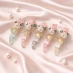 VANTO 1 Pc Floral Pearl Banana Hair Clip for Women & Girls, Elegant Rose Flower French Barrette with Decorative Stone Design, Strong Grip Curved Ponytail Holder for Thick and Fine Hair Party Use - Image 4