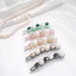 VANTO 1 Pc Pearl & Rhinestone Banana Hair Clip for Women & Girls, Elegant French Barrette Ponytail Holder with Secure Lock, Strong Grip Curved Hair Accessory for Thick and Fine Hair Party Use - Image 3
