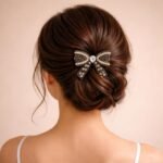 VANTO 1 Pcs Fancy Stone Embellished Hair Bow Clip for Women & Girls, Crystal Fancy Bow Barrette Hair Accessory, Stylish Statement Hair Clip with Secure Grip for Party, Wedding & Daily Use(Black) - Image 7