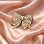 VANTO 1 Pcs Fancy Big Stone Embellished Hair Bow Clip for Women & Girls, Crystal Fancy Bow Barrette Hair Accessory, Stylish Statement Hair Clip with Secure Grip for Party, Wedding & Daily Use(Golden) - Image 3