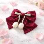VANTO Hair Big Bow & Ruffle Scrunchies Set for Women & Girls Soft Elastic Hair Bands with Rhinestone Studded Design, Stylish Multicolor Hair Ties for Ponytail, Bun & Daily Wear Accessories, Pack of 2 - Image 2