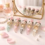 VANTO 1 Pc Floral Pearl Banana Hair Clip for Women & Girls, Elegant Rose Flower French Barrette with Decorative Stone Design, Strong Grip Curved Ponytail Holder for Thick and Fine Hair Party Use - Image 6