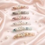 VANTO 1 Pcs Pearl Banana Hair Clips for Women & Girls, Rhinestone French Barrettes with Inner Teeth, Strong Grip Ponytail Holder for Thick & Fine Hair, Elegant Slide Jaw Claw Clip for Party Use