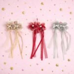 VANTO Girls Lace Bow Hair Clips with Long Ribbon Tassel | Elegant Bow Hair Accessories with Pearl & Heart Detail | Stylish Hair Pins for Girls, Kids & Toddlers | Suitable for Party, School & Daily Use | Pack of 2 (Any 2 Colors)