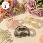VANTO D-Shape Crystal Hair Claw Clips for Women & Girls | Transparent Glossy Hair Clutchers | Non-Slip Strong Hold Juda Bun Clips | Multicolor Pack of 3 (Size-Medium) - Image 2