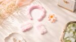 VANTO Spa Headband, Wristband & Sunflower Clutcher Combo Set for Women & Girls | Soft Plush Makeup Hair Band with Face Wash Wristbands & Flower Hair Claw Clip | Pink Beauty Care Set of 3