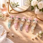 VANTO 1 Pc Floral Pearl Banana Hair Clip for Women & Girls, Elegant Rose Flower French Barrette with Decorative Stone Design, Strong Grip Curved Ponytail Holder for Thick and Fine Hair Party Use - Image 7