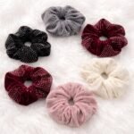 VANTO Hair Scrunchies Set for Women & Girls Soft Elastic Hair Bands with Rhinestone Studded Design, Multicolor Hair Ties for Ponytail, Bun & Daily Wear, Gentle Hold Hair Accessories Pack of 3