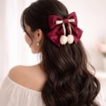 VANTO Hair Big Bow & Ruffle Scrunchies Set for Women & Girls Soft Elastic Hair Bands with Rhinestone Studded Design, Stylish Multicolor Hair Ties for Ponytail, Bun & Daily Wear Accessories, Pack of 2 - Image 4