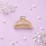 VANTO Pearl Embellished Metal Hair Clutcher Clip for Women & Girls | Elegant Gold Finish Hair Claw Accessory | Strong Hold Hair Clip for Daily Wear, Office, Party, Wedding & Casual Styling | Pack of 1 - Image 3