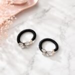 VANTO Crystal Butterfly Hair Bands for Women & Girls (Pack of 2) | Black Elastic Hair Ties with Pearl & Rhinestone Butterfly Charm | Stylish Ponytail Holder Rubber Band - Image 2