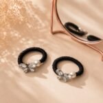 VANTO Crystal Butterfly Hair Bands for Women & Girls (Pack of 2) | Black Elastic Hair Ties with Pearl & Rhinestone Butterfly Charm | Stylish Ponytail Holder Rubber Band