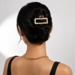 VANTO Pearl Rectangle Metal Hair Clutcher Clip for Women & Girls | Gold Finish Geometric Hair Claw Clip | Elegant Hair Accessory with Strong Grip for Daily Wear, Office, Party & Casual Styling | Pack of 1 - Image 4