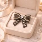 VANTO 1 Pcs Fancy Stone Embellished Hair Bow Clip for Women & Girls, Crystal Fancy Bow Barrette Hair Accessory, Stylish Statement Hair Clip with Secure Grip for Party, Wedding & Daily Use(Black)