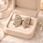 VANTO 1 Pcs Fancy Big Stone Embellished Hair Bow Clip for Women & Girls, Crystal Fancy Bow Barrette Hair Accessory, Stylish Statement Hair Clip with Secure Grip for Party, Wedding & Daily Use(Golden) - Image 2