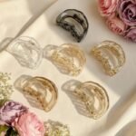 VANTO D-Shape Crystal Hair Claw Clips for Women & Girls | Transparent Glossy Hair Clutchers | Non-Slip Strong Hold Juda Bun Clips | Multicolor Pack of 3 (Size-Medium)