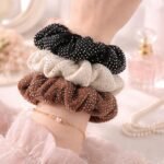 VANTO Hair Scrunchies Set for Women & Girls Soft Elastic Hair Bands with Rhinestone Studded Design, Multicolor Hair Ties for Ponytail, Bun & Daily Wear, Gentle Hold Hair Accessories Pack of 3 - Image 2