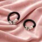 VANTO Crystal Butterfly Hair Bands for Women & Girls (Pack of 2) | Black Elastic Hair Ties with Pearl & Rhinestone Butterfly Charm | Stylish Ponytail Holder Rubber Band - Image 3