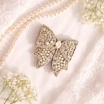 VANTO 1 Pcs Fancy Big Stone Embellished Hair Bow Clip for Women & Girls, Crystal Fancy Bow Barrette Hair Accessory, Stylish Statement Hair Clip with Secure Grip for Party, Wedding & Daily Use(Golden)