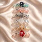 VANTO 1 Pcs Banana Small Stone Hair Clip for Women & Girls | Floral Crystal Hair Barrette | Elegant Rhinestone Banana Clip | Stylish Hair Accessories for Party, Casual & Daily Wear | Multicolor