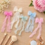VANTO Long Tail Organza Bow Hair Clip for Women & Girls | Elegant Sheer Ribbon Bow Barrette Hair Accessory | Lightweight Hair Clip for Parties, Weddings, Daily Wear & Casual Styling | Pack of 1 - Image 2