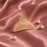 VANTO Pearl Embellished Metal Hair Clutcher Clip for Women & Girls | Elegant Gold Finish Hair Claw Accessory | Strong Hold Hair Clip for Daily Wear, Office, Party, Wedding & Casual Styling | Pack of 1 - Image 2