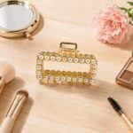 VANTO Pearl Rectangle Metal Hair Clutcher Clip for Women & Girls | Gold Finish Geometric Hair Claw Clip | Elegant Hair Accessory with Strong Grip for Daily Wear, Office, Party & Casual Styling | Pack of 1