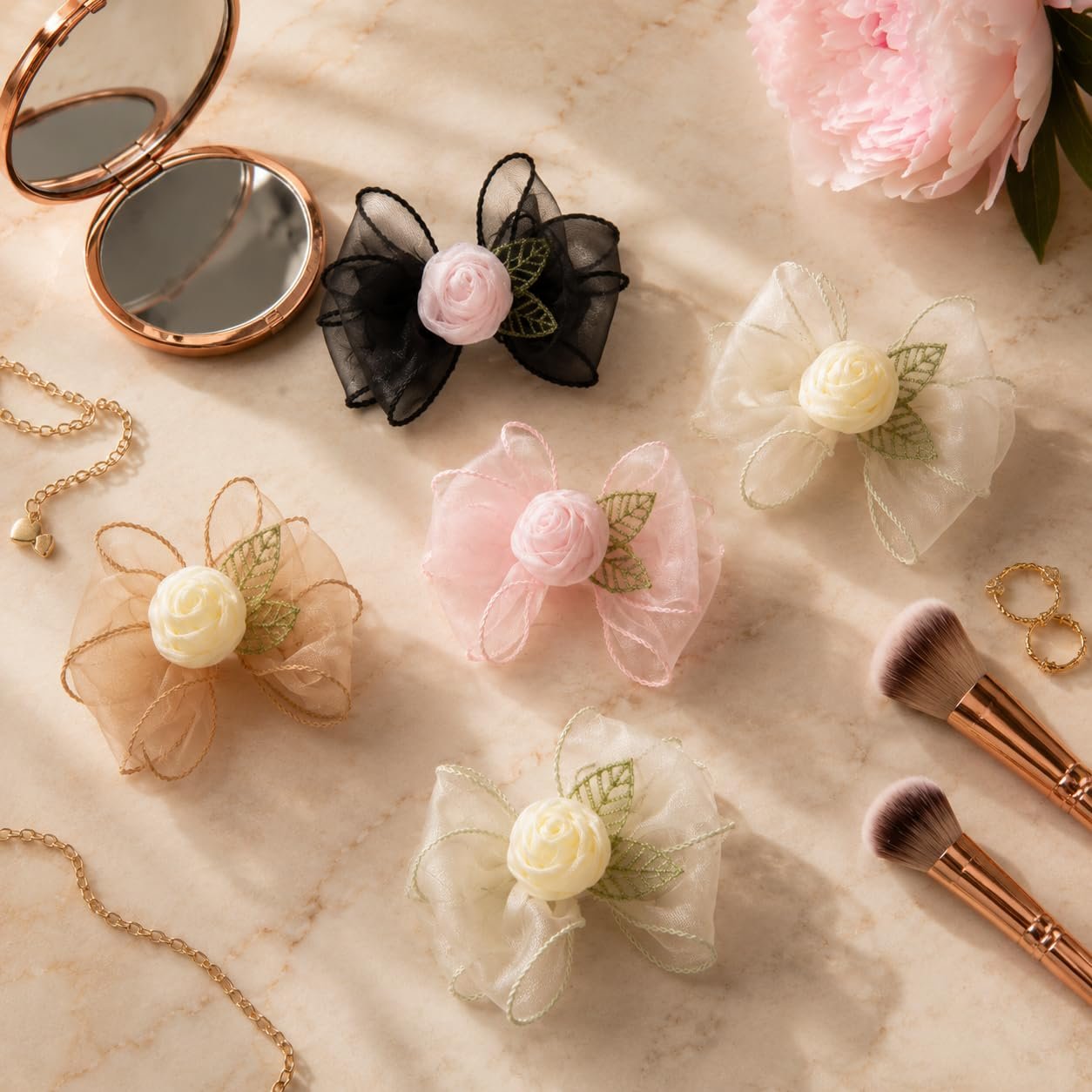 71dCqHp933L.jpg VANTO Floral Organza Bow Hair Clip for Women & Girls | Elegant Rose Bow Barrette Hair Accessory | Lightweight Hair Clutcher for Daily Wear, Parties, Weddings & Casual Styling | Pack of 1 - Image 1