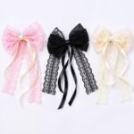 VANTO Bow Frill Hair Clips Pack of 3 for Women and Girls | Decorative Fabric Bow Hair Accessories | Lightweight Hair Clutcher Clips for Daily Wear, Casual Outings, Parties and Styling
