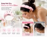VANTO Spa Headband, Wristband & Sunflower Clutcher Combo Set for Women & Girls | Soft Plush Makeup Hair Band with Face Wash Wristbands & Flower Hair Claw Clip | Pink Beauty Care Set of 3 - Image 5